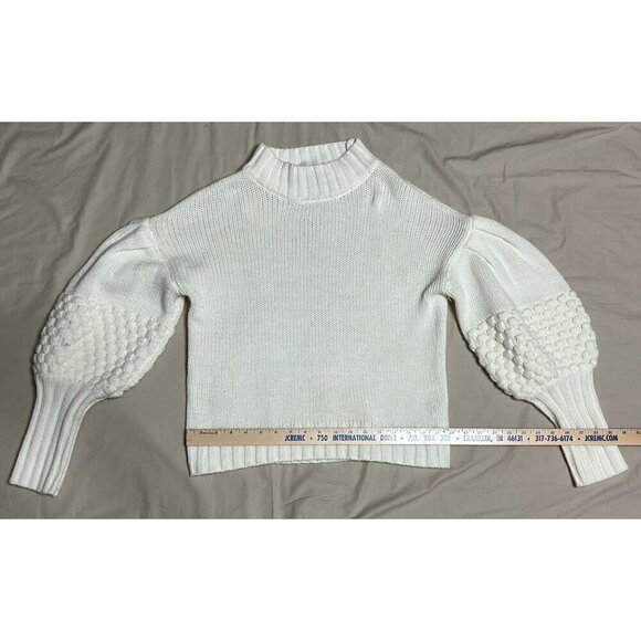 A Love Story Women's Small Chunky Knit White Sweater With Puff Sleeves Textured - Picture 6 of 11